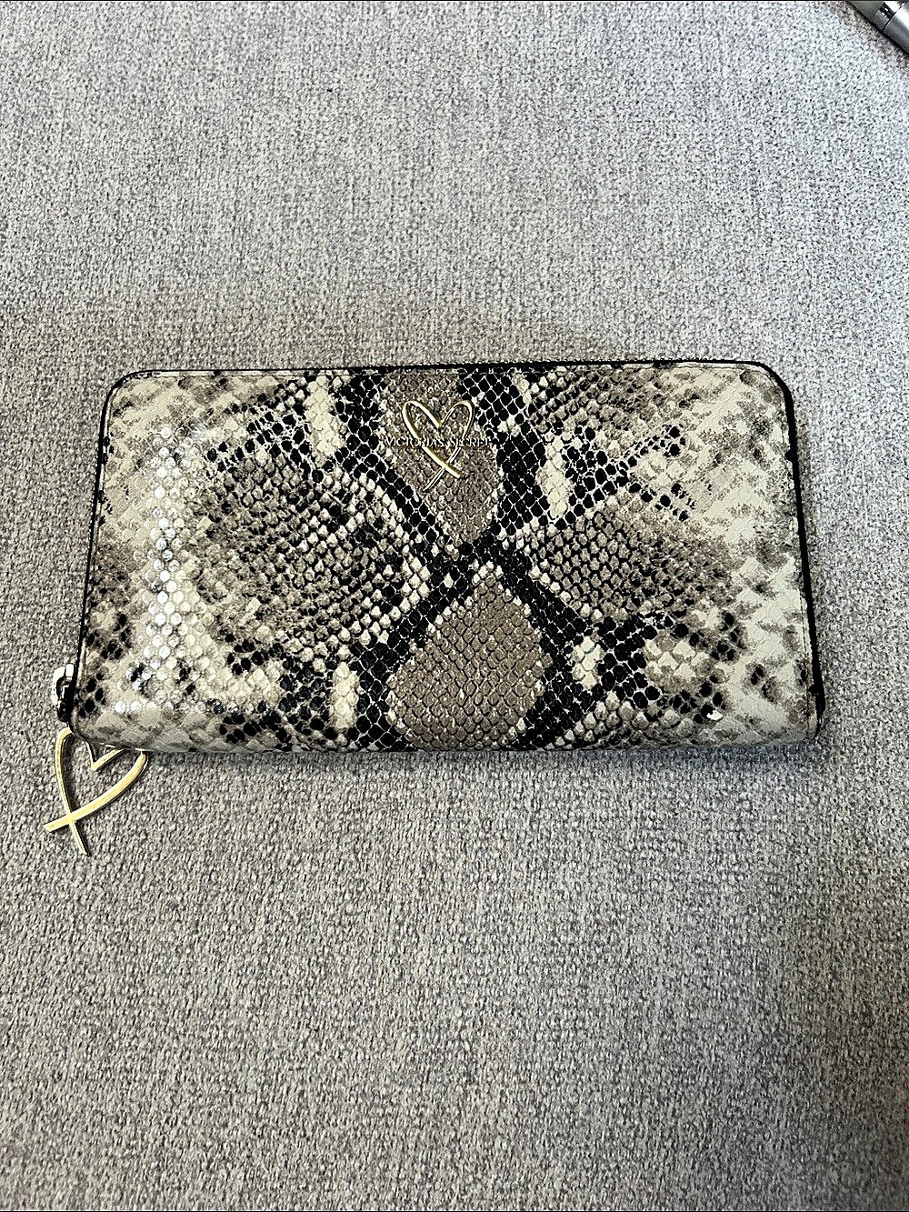 Victoria’s Secret Python-Print Zip-Around Wallet in Gray & Black
